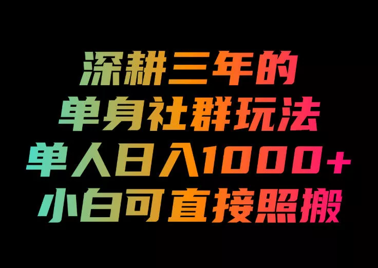 深耕三年的单身社群玩法，单人日入1000+，小白可直接照搬！【揭秘】 - 来及网络
