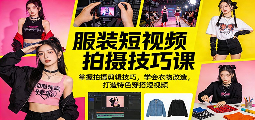 服装短视频拍摄技巧课：掌握拍摄剪辑技巧，学会衣物改造，打造特色穿搭短视频 - 来及网络