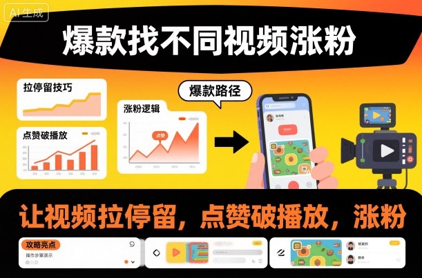 爆款找不同视频涨粉，让视频拉停留，实现点赞，破播放，涨粉 - 来及网络