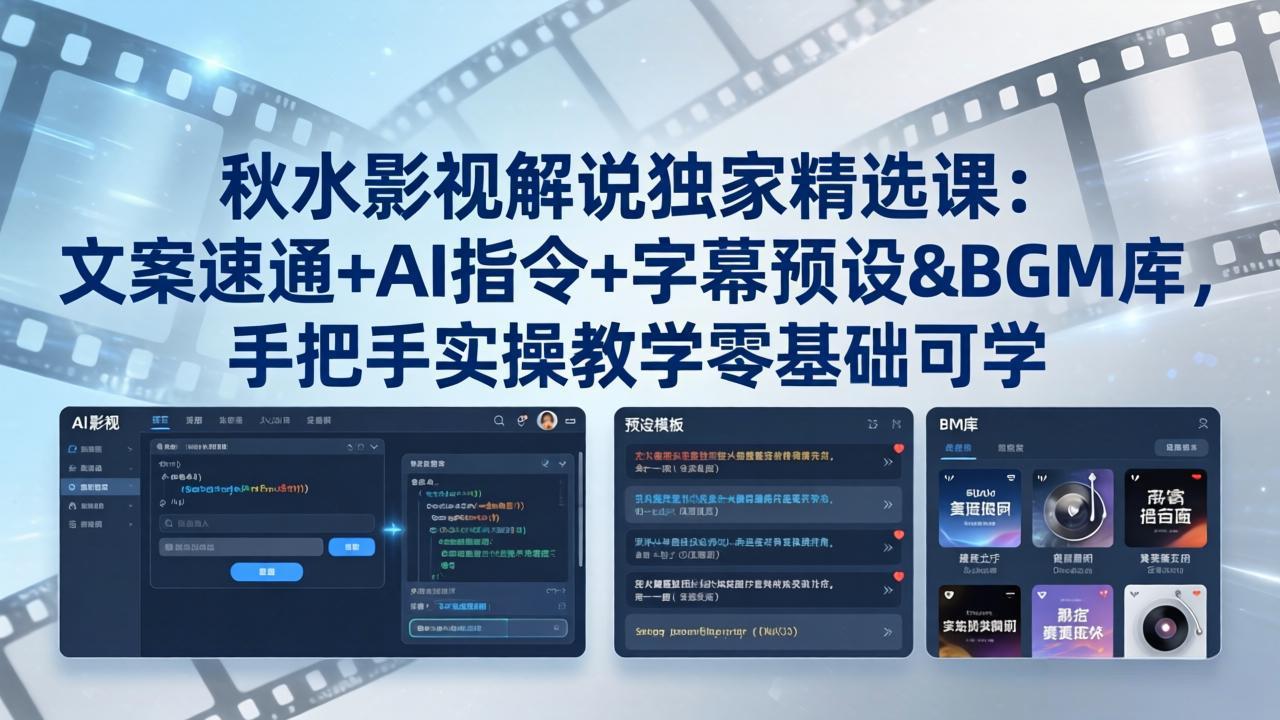 秋水影视解说独家精选课：文案速通+AI指令+字幕预设+BGM库，手把手实操教学零基础可学 - 来及网络