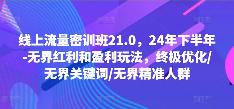 线上流量密训班21.0，24年下半年-无界红利和盈利玩法，终极优化/无界关键词/无界精准人群 - 来及网络