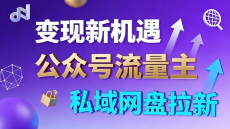 公众号流量主+私域网盘拉新，多方式变现，简单易上手，当天就有收益 - 来及网络