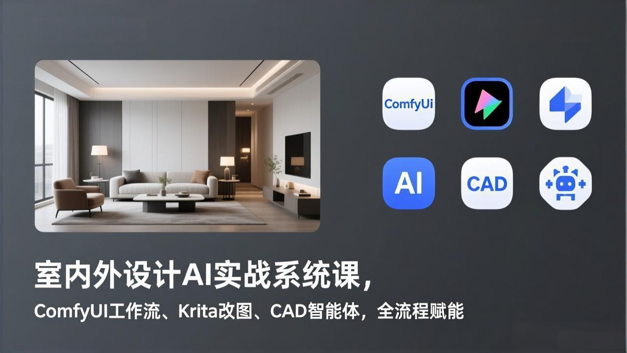 室内外设计AI实战系统课，ComfyUI工作流、Krita改图、CAD智能体，全流程赋能 - 来及网络