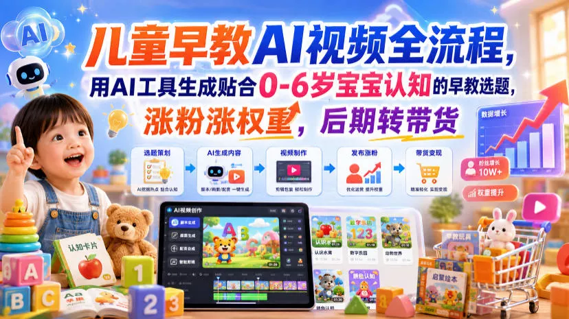 儿童早教AI视频全流程，用AI工具生成贴合0-6岁宝宝认知的早教选题，涨粉涨权重，后期转带货 - 来及网络