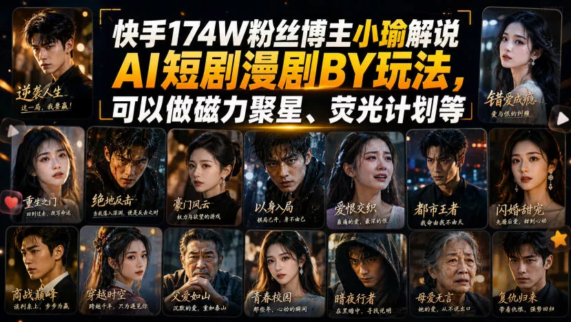 快手174W粉丝博主小瑜解说AI短剧漫剧搬运玩法，可以做磁力聚星、荧光计划等 - 来及网络