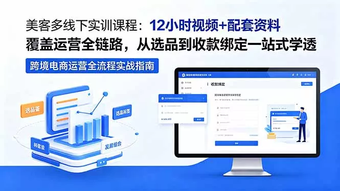 美客多线下实训课程：12小时视频+配套资料覆盖运营全链路，从选品到收款绑定一站式学透 - 来及网络
