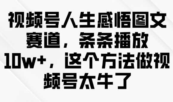 视频号人生感悟图文赛道，条条播放10w+，这个方法做视频号太牛了 - 来及网络