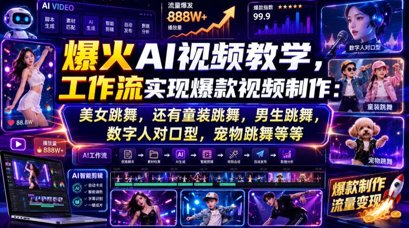 爆火AI视频教学，工作流实现爆款视频制作：美女跳舞，还有童装跳舞，男生跳舞，数字人对口型，宠物跳舞等等 - 来及网络