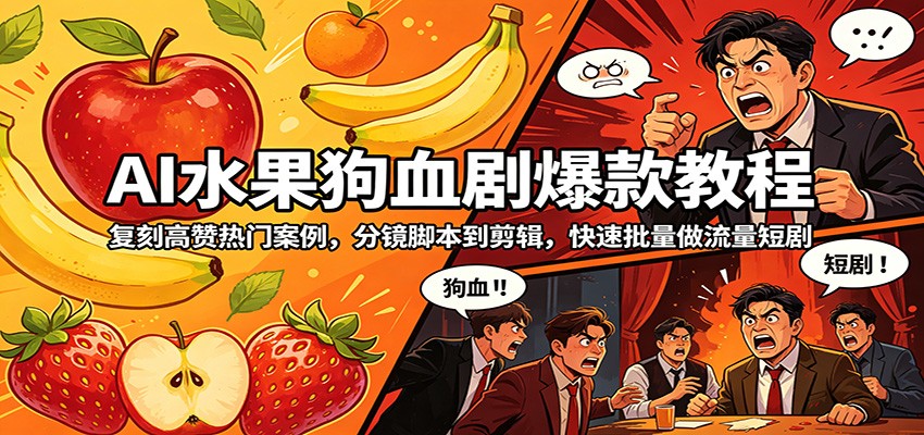AI水果狗血剧爆款教程：复刻高赞热门案例，分镜脚本到剪辑，快速批量做流量短剧 - 来及网络