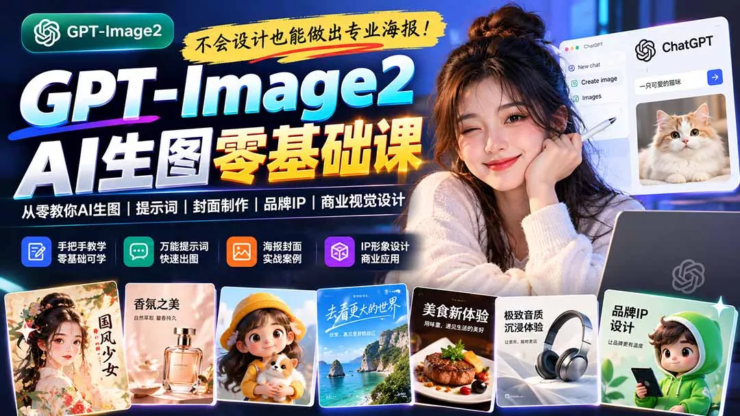 不会设计也能做出专业海报！GPT-Image2从零教你AI生图、提示词、封面制作、品牌IP与商业视觉设计 - 来及网络