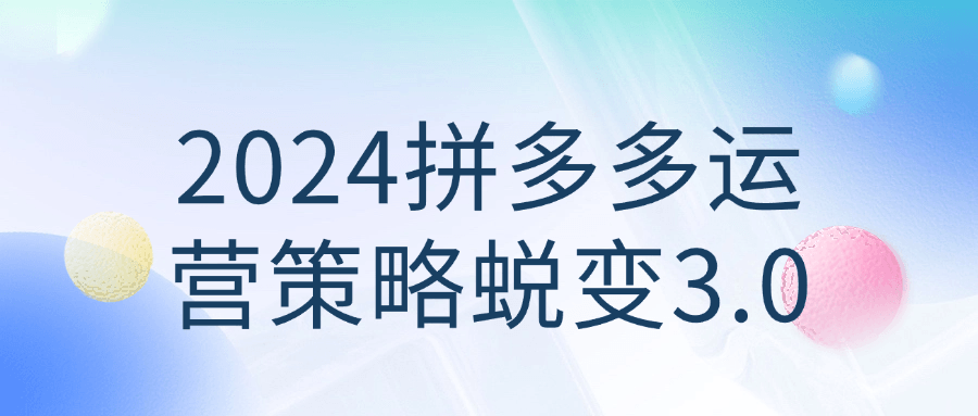 2024拼多多运营策略蜕变3.0 - 来及网络
