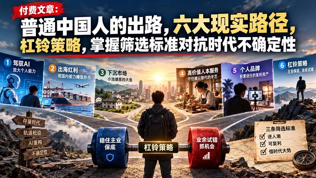 付费文章：普通中国人的出路，六大现实路径，杠铃策略，掌握筛选标准对抗时代不确定性 - 来及网络