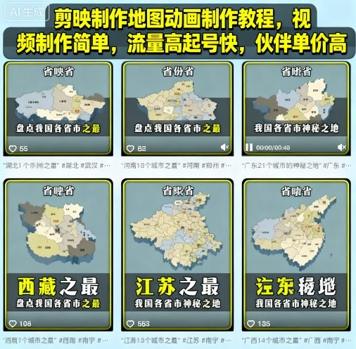 剪映制作地图动画制作教程，视频制作简单，流量高起号快，伙伴单价高 - 来及网络