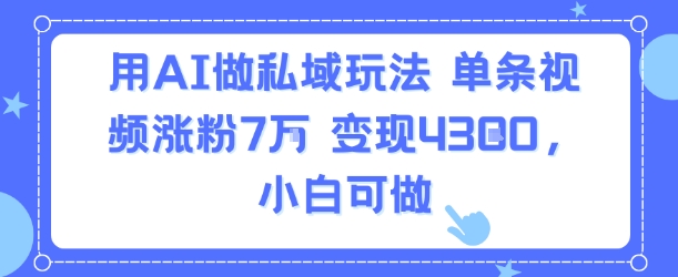 用AI做私域玩法，单条视频涨粉7W变现4.3k，小白可做 - 来及网络