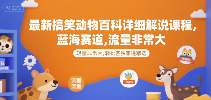 最新搞笑动物百科详细解说课程，蓝海赛道，流量非常大，轻松签独家进精选 - 来及网络