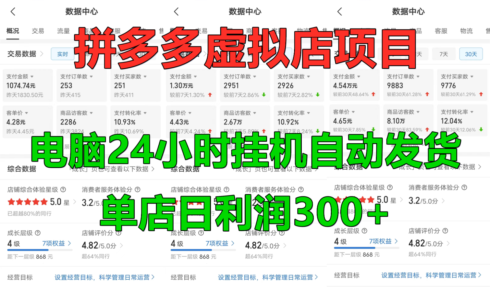 拼多多虚拟店铺项目，电脑挂机自动发货，单店日利润300+ - 来及网络