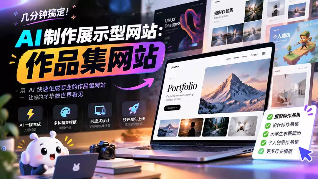 几分钟搞定，AI制作展示型网站制作：作品集网站，用AI快速生成专业的作品集网站，接单变现！ - 来及网络