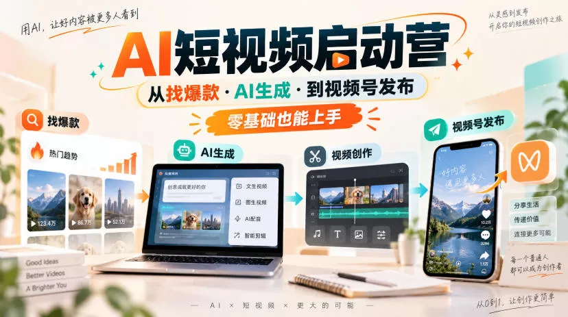AI短视频启动营，从找爆款·AI生成·到视频号发布，零基础也能上手 - 来及网络