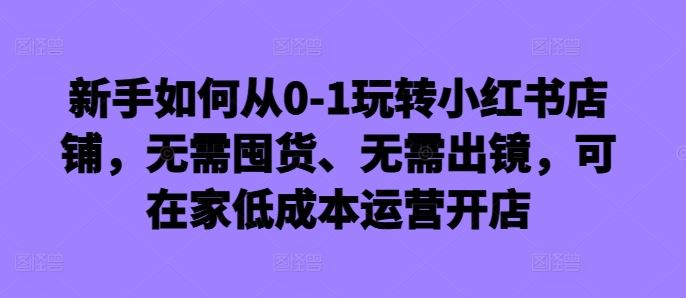 新手如何从0-1玩转小红书店铺，无需囤货、无需出镜，可在家低成本运营开店 - 来及网络