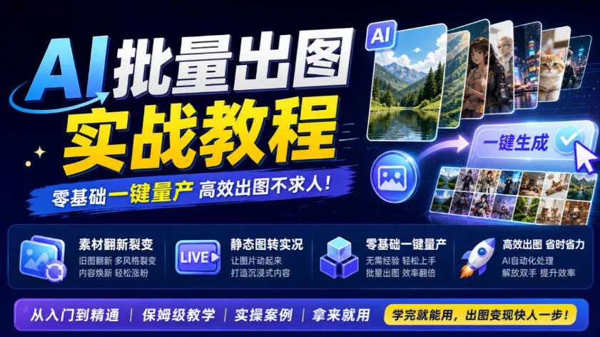 AI批量出图实战教程，素材翻新裂变，静态图转实况，零基础一键量产 - 来及网络