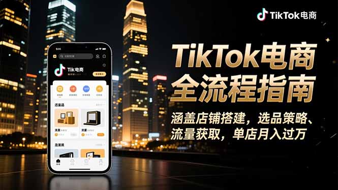 TikTok电商全流程指南，涵盖店铺搭建、选品策略、流量获取，单店月入过万 - 来及网络
