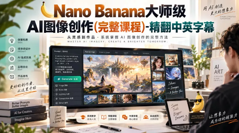 【无水印】Nano Banana大师级AI图像创作(完整课程)-精翻中英字幕 - 来及网络