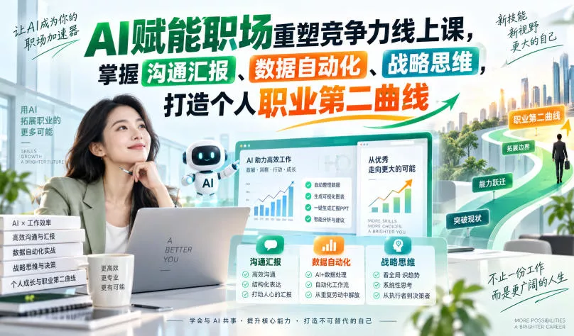AI赋能职场重塑竞争力线上课，掌握沟通汇报、数据自动化、战略思维，打造个人职业第二曲线 - 来及网络