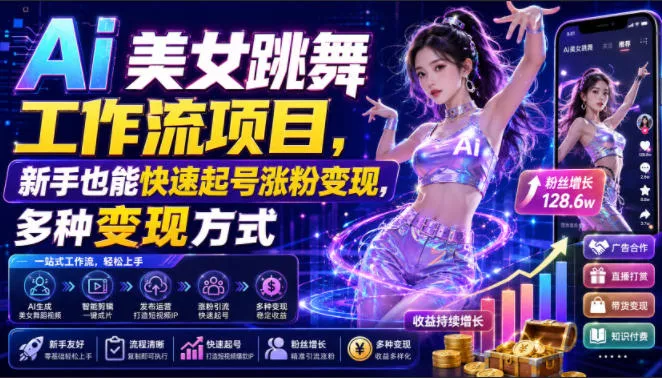 Ai美女跳舞工作流项目，新手也能快速起号涨粉变现，多种变现方式 - 来及网络