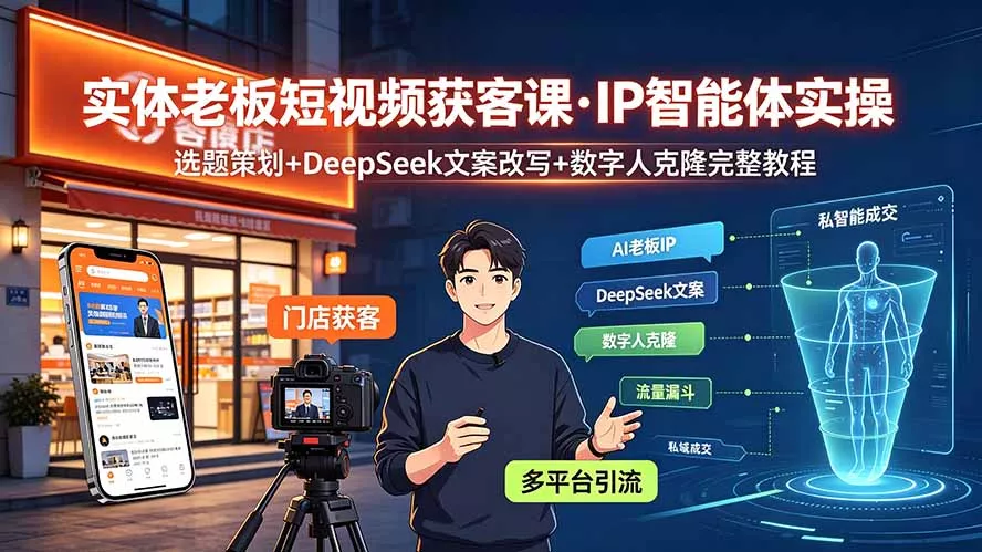 实体老板短视频获客课·IP智能体实操｜选题策划+DeepSeek文案改写+数字人克隆完整教程 - 来及网络