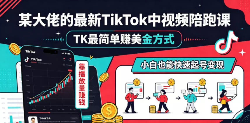 某大佬的最新TikTok中视频陪跑课，TK最简单賺美金方式，靠播放量賺钱，小白也能快速起号变现 - 来及网络