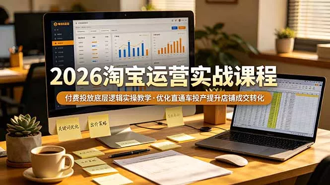2026 淘宝运营实战课程，付费投放底层逻辑实操教学，优化直通车投产提升店铺成交转化 - 来及网络