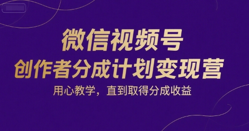 微信视频号创作者分成计划变现营，用心教学，直到取得分成收益 - 来及网络
