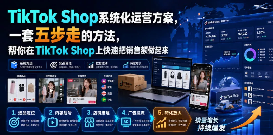 TikTok Shop系统化运营方案，一套五步走的方法，帮你在TikTok Shop上快速把销售额做起来【原创双语字幕】 - 来及网络