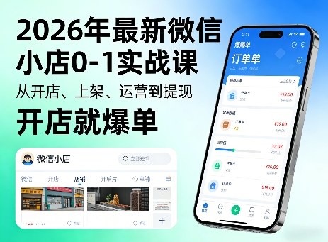 2026年最新微信小店0-1实战课，从开店、上架、运营到提现，开店就爆单 - 来及网络