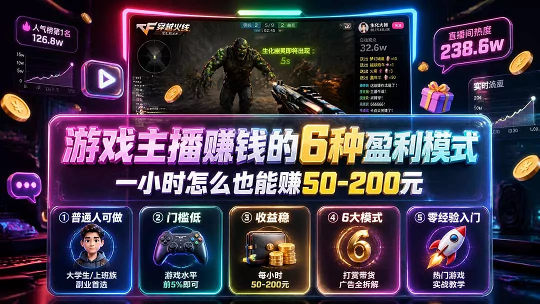 付费文章：游戏主播赚钱的6种盈利模式，一小时怎么也能赚50-200元 - 来及网络