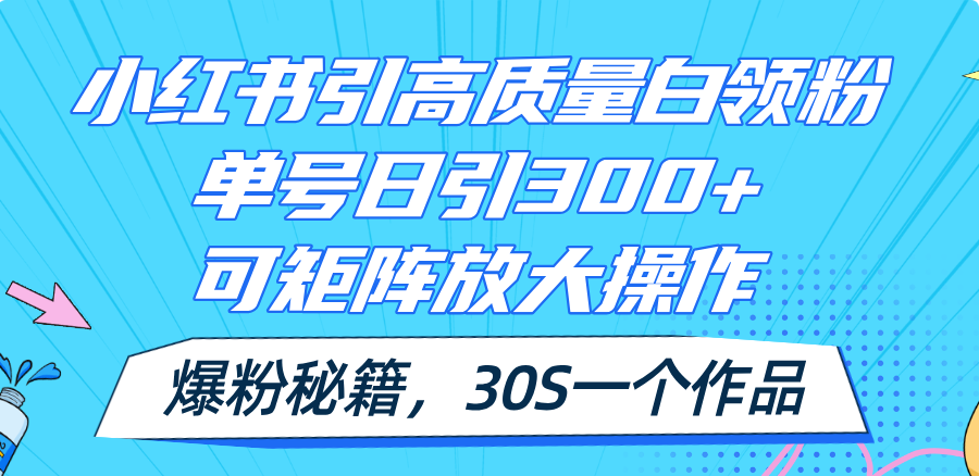 （11692期）小红书引高质量白领粉，单号日引300+，可放大操作，爆粉秘籍！30s一个作品 - 来及网络