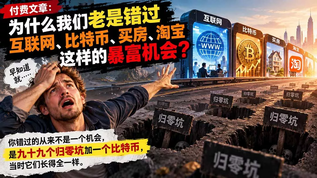 付费文章：为什么我们老是错过互联网、比特币、买 房、淘宝这样的暴富机会？ - 来及网络
