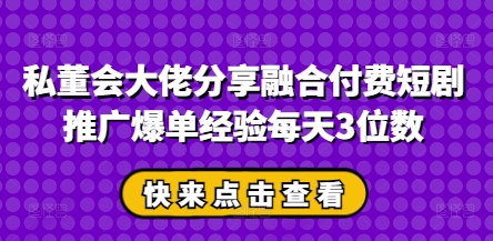 私董会大佬分享融合付费短剧推广爆单经验每天3位数 - 来及网络