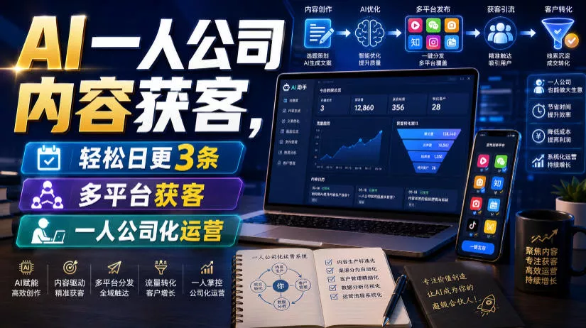 AI一人公司内容获客，轻松日更3条，多平台获客，一人公司化运营(更新0827) - 来及网络