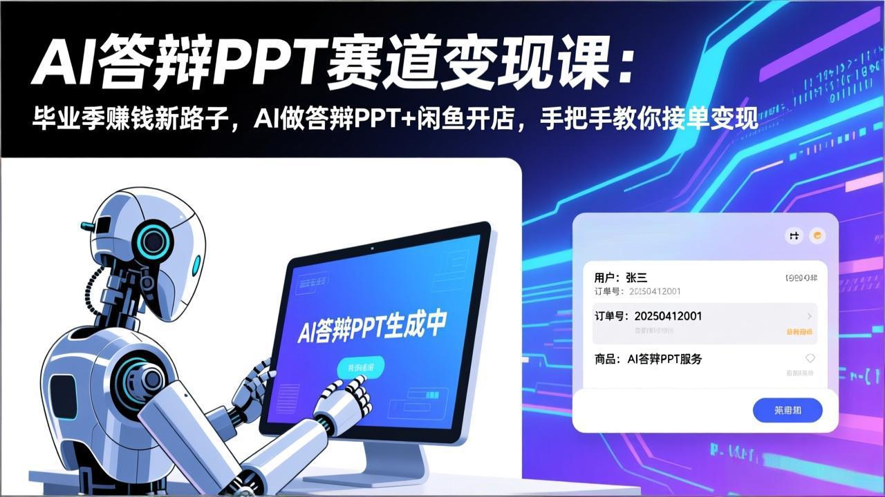 AI答辩PPT赛道变现课：毕业季赚钱新路子，AI做答辩PPT+闲鱼开店，手把手教你接单变现 - 来及网络