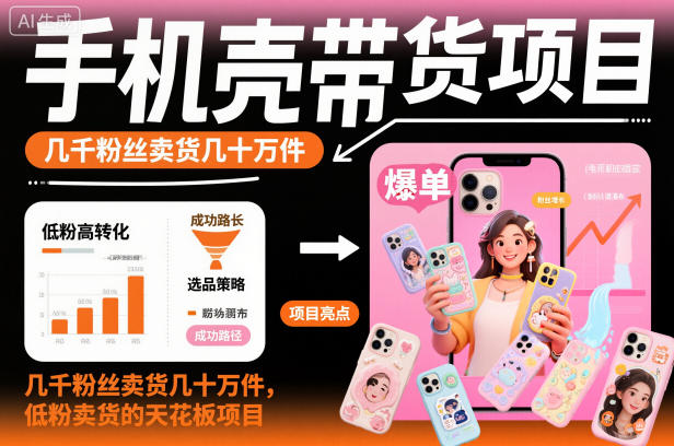 手机壳带货项目，几千粉丝卖货几十万件，短视频低粉卖货的天花板项目 - 来及网络