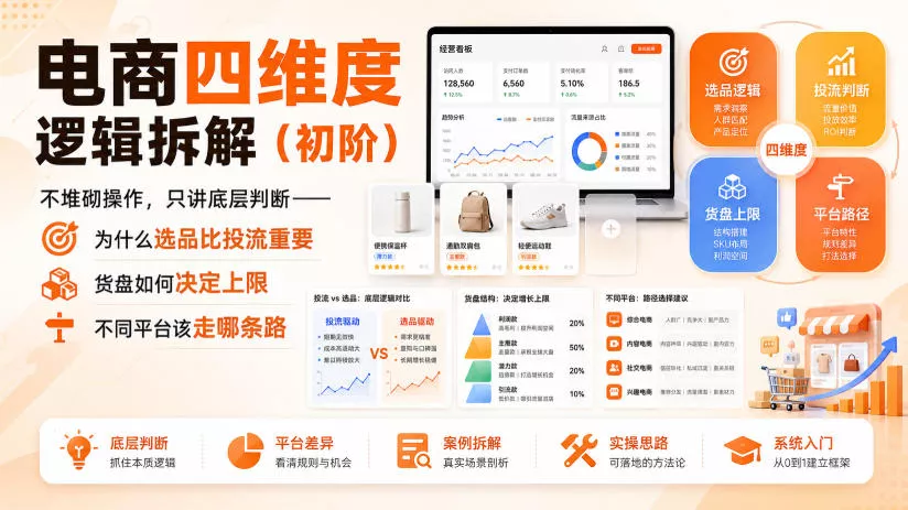 电商四维度逻辑拆解(初阶)不堆砌操作，只讲底层判断——为什么选品比投流重要、货盘如何决定上限、不同平台该走哪条路 - 来及网络