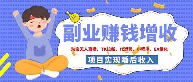 2026年多个真实落地副业项目，手把手带你搭建被动收入管道(淘宝无人直播、海外TK拉新… - 来及网络
