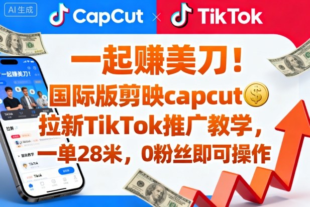 一起賺美刀！国际版剪映capcut拉新TikTok推广教学，一单28米，0粉丝即可操作(附推广入口和教学) - 来及网络