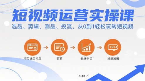 短视频运营实操课，选品、剪辑、测品、投流，从0到1轻松玩转短视频 - 来及网络