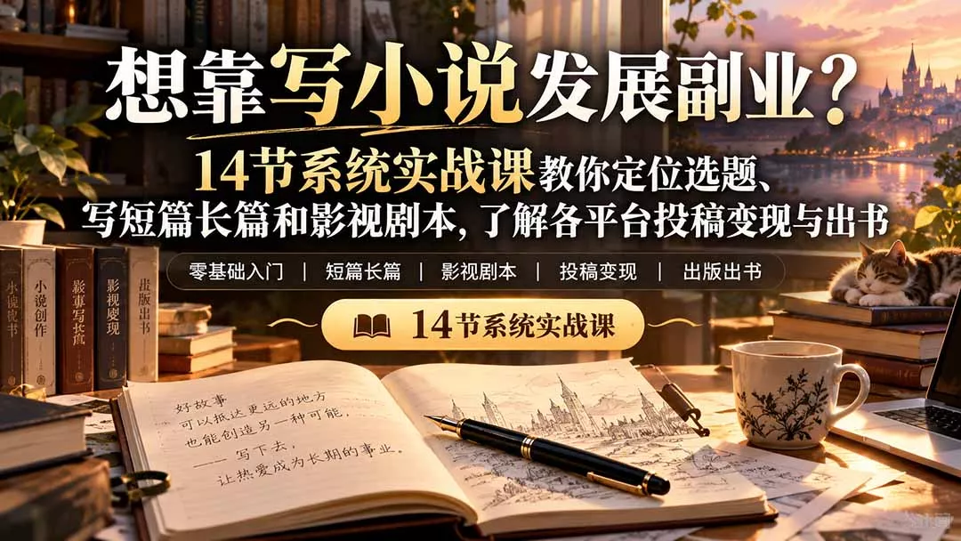 【无水印】想靠写小说发展副业？14节系统实战课教你定位选题、写短篇长篇和影视剧本，了解各平台投稿变现与出书 - 来及网络