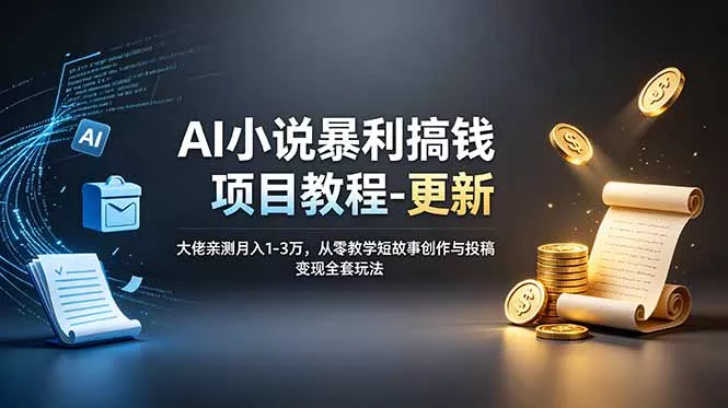 AI小说暴利搞钱项目教程-更新，大佬亲测月入1-3万，从零教学短故事创作与投稿变现全套玩法 - 来及网络