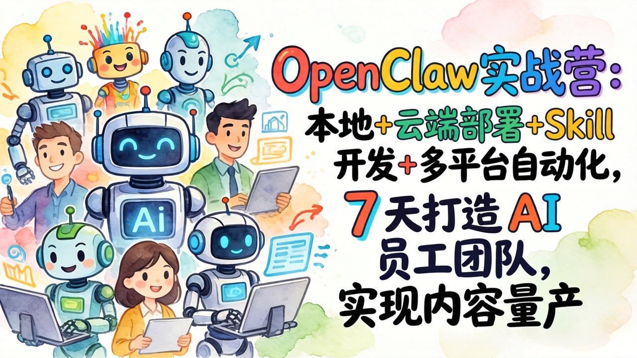 OpenClaw实战营：本地+云端部署+Skill开发+多平台自动化，7 天打造 AI 员工团队，实现内容量产 - 来及网络