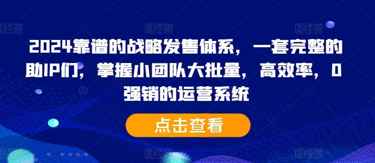 2024靠谱的战略发售体系，一套完整的助IP们，掌握小团队大批量，高效率，0 强销的运营系统 - 来及网络