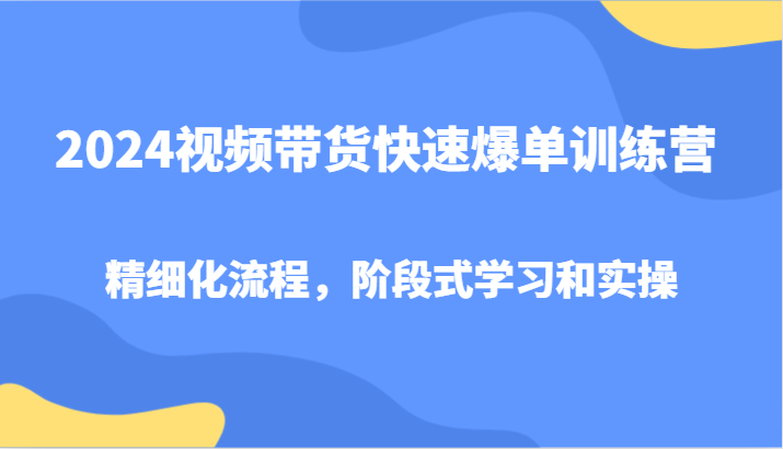 2024视频带货快速爆单训练营，精细化流程，阶段式学习和实操 - 来及网络